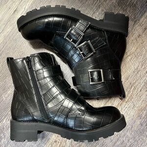 Arizona Jean Company Black Combat Moto Boots with Buckle Straps